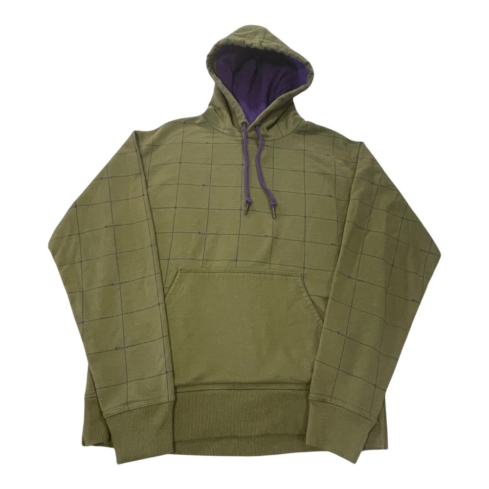 Champion Mens Olive Green Purple Grid Logo Hoodie Sweatshirt S5735P Size M